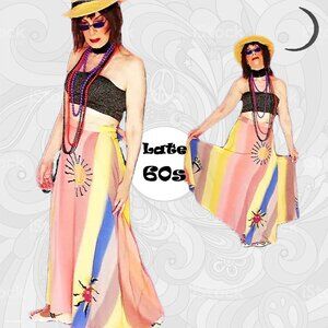 Vintage Rayon Maxi Beach Skirt Boho Batik Hippie Artisan Summer Strapless Midi